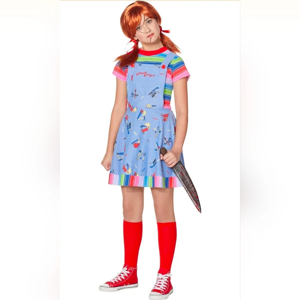 Chucky Girls Costume Dress with Striped Shirt - Picture 2 of 4
